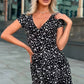 Vestido Corto Floral Cuello En V Manga Corta Cruzado Cintura Ajustada Verano
