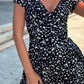 Vestido Corto Floral Cuello En V Manga Corta Cruzado Cintura Ajustada Verano