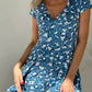 Vestido Corto Floral Cuello En V Manga Corta Cruzado Cintura Ajustada Verano