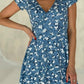 Vestido Corto Floral Cuello En V Manga Corta Cruzado Cintura Ajustada Verano