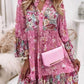 Vestido Corto Floral Cuello En V Manga Larga Volantes Corte Suelto Verano Boho