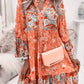 Vestido Corto Floral Cuello En V Manga Larga Volantes Corte Suelto Verano Boho