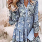 Vestido Corto Floral Cuello En V Manga Larga Volantes Corte Suelto Verano Boho