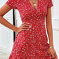 Vestido Corto Floral Escote En V Manga Corta Cintura Entallada Volante Verano