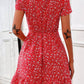 Vestido Corto Floral Escote En V Manga Corta Cintura Entallada Volante Verano
