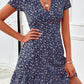 Vestido Corto Floral Escote En V Manga Corta Cintura Entallada Volante Verano