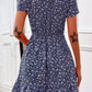 Vestido Corto Floral Escote En V Manga Corta Cintura Entallada Volante Verano
