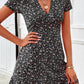 Vestido Corto Floral Escote En V Manga Corta Cintura Entallada Volante Verano