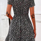 Vestido Corto Floral Escote En V Manga Corta Cintura Entallada Volante Verano