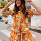 Vestido Corto Floral Manga Corta Volantes Corte Trapecio Verano Boho