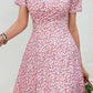 Vestido Corto Floral Rosa Cuello En V Manga Corta Cruzado Cintura Ajustada Verano