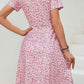 Vestido Corto Floral Rosa Cuello En V Manga Corta Cruzado Cintura Ajustada Verano