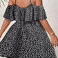 Vestido Corto Floral Talla Grande Hombros Descubiertos Manga Corta Con Volantes Boho