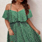Vestido Corto Floral Talla Grande Hombros Descubiertos Manga Corta Con Volantes Boho
