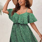 Vestido Corto Floral Talla Grande Hombros Descubiertos Manga Corta Con Volantes Boho