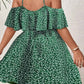Vestido Corto Floral Talla Grande Hombros Descubiertos Manga Corta Con Volantes Boho