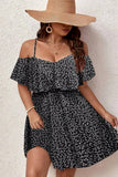 Vestido Corto Floral Talla Grande Hombros Descubiertos Manga Corta Con Volantes Boho