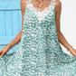 Vestido Corto Floral Verde Sin Mangas Cuello En V Con Encaje Boho Verano Playa