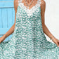 Vestido Corto Floral Verde Sin Mangas Cuello En V Con Encaje Boho Verano Playa