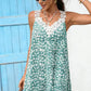 Vestido Corto Floral Verde Sin Mangas Cuello En V Con Encaje Boho Verano Playa
