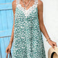 Vestido Corto Floral Verde Sin Mangas Cuello En V Con Encaje Boho Verano Playa