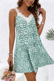 Vestido Corto Floral Verde Sin Mangas Cuello En V Con Encaje Boho Verano Playa