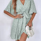 Vestido Corto Lunares Cuello En V Manga Media Cinturón Cruzado Verano Boho