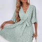 Vestido Corto Lunares Cuello En V Manga Media Cinturón Cruzado Verano Boho