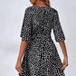 Vestido Corto Lunares Cuello En V Manga Media Cinturón Cruzado Verano Boho