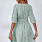 Vestido Corto Lunares Cuello En V Manga Media Cinturón Cruzado Verano Boho