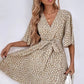 Vestido Corto Lunares Cuello En V Manga Media Cinturón Cruzado Verano Boho