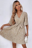 Vestido Corto Lunares Cuello En V Manga Media Cinturón Cruzado Verano Boho