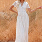 Vestido De Novia Largo De Encaje Escote En V Manga Corta Estilo Boho Elegante