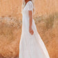 Vestido De Novia Largo De Encaje Escote En V Manga Corta Estilo Boho Elegante