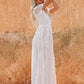 Vestido De Novia Largo De Encaje Escote En V Manga Corta Estilo Boho Elegante