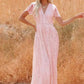 Vestido De Novia Largo De Encaje Escote En V Manga Corta Estilo Boho Elegante