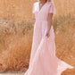 Vestido De Novia Largo De Encaje Escote En V Manga Corta Estilo Boho Elegante