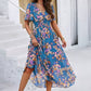 Vestido Floral Cuello En V Manga Corta Cintura Ajustada Boho Verano