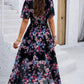 Vestido Floral Cuello En V Manga Corta Cintura Ajustada Boho Verano