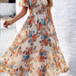 Vestido Floral Cuello En V Manga Corta Cintura Ajustada Boho Verano