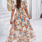 Vestido Floral Cuello En V Manga Corta Cintura Ajustada Boho Verano