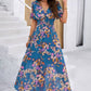Vestido Floral Cuello En V Manga Corta Cintura Ajustada Boho Verano