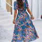 Vestido Floral Cuello En V Manga Corta Cintura Ajustada Boho Verano