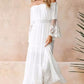 Vestido Largo Blanco Hombros Descubiertos Manga Larga Con Encaje Boho Verano