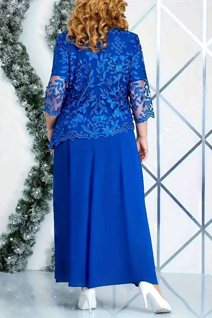 Vestido Largo De Encaje Manga 3/4 Elegante Tallas Grandes