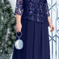 Vestido Largo De Encaje Manga 3/4 Elegante Tallas Grandes