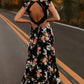 Vestido Largo Floral Cuello En V Sin Mangas Falda Asimétrica Verano Boho