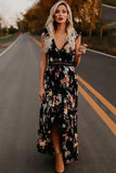 Vestido Largo Floral Cuello En V Sin Mangas Falda Asimétrica Verano Boho