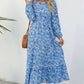 Vestido Largo Floral Manga Larga Cintura Fruncida Con Volantes Boho Verano