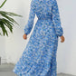 Vestido Largo Floral Manga Larga Cintura Fruncida Con Volantes Boho Verano